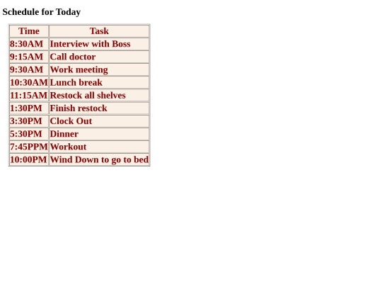 Schedule screenshot