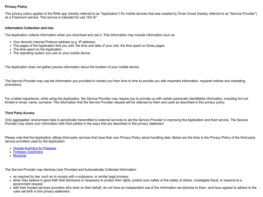 rihleapp/privacypolicy screenshot