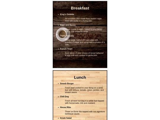 menu screenshot