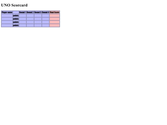 scorecard/scoreUNO screenshot