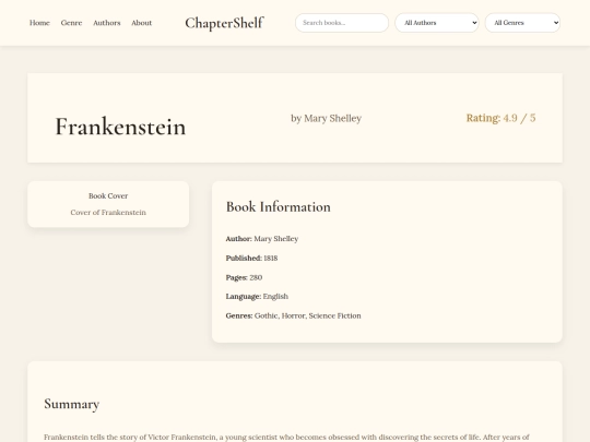 books/frankenstein screenshot