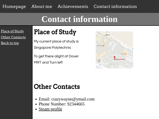 Contact information screenshot
