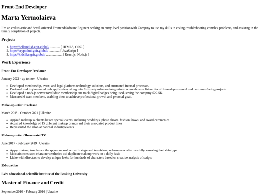 Resume screenshot