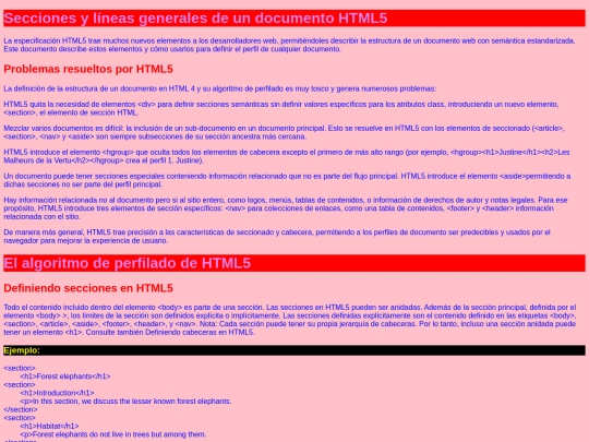 Secciones y líneas generales de un documento HTML5 screenshot