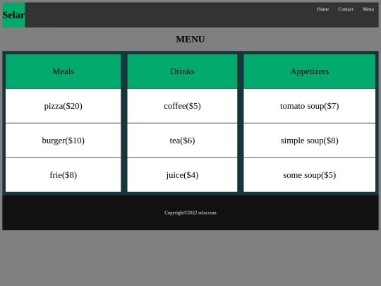 menu screenshot