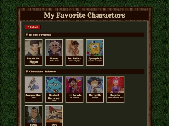favCharacters screenshot