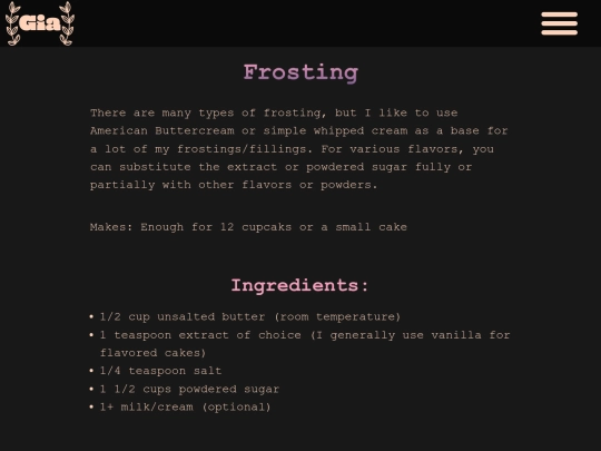 recipes/frosting screenshot