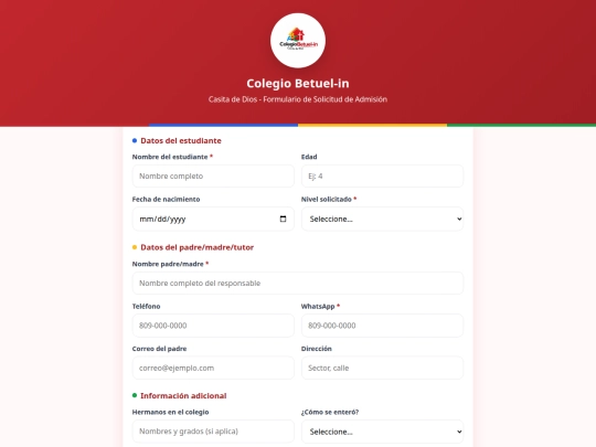 Solicitud de Admisión - Colegio Betuel-in Casita de Dios screenshot