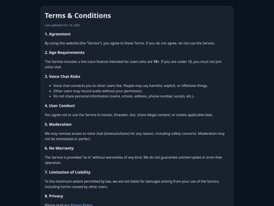 terms screenshot