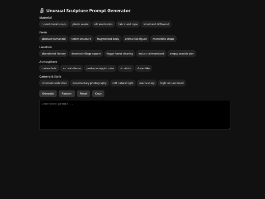 unusual_sculpture_prompt_generator screenshot