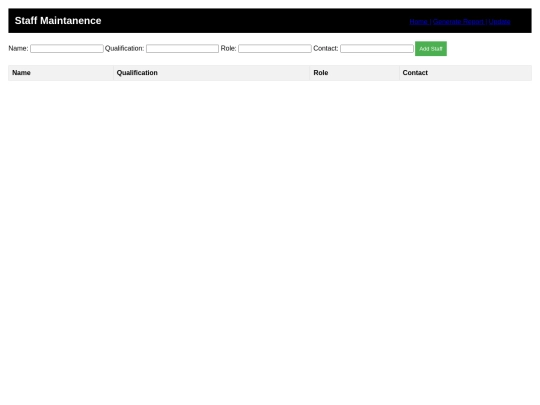 Staff Maintanence screenshot