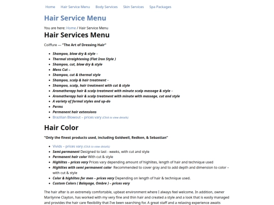 hair-service-menu screenshot