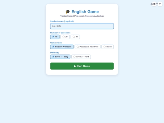 Z english/subject pronouns and possessive adjectives screenshot