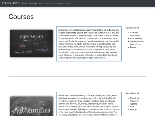 courses screenshot