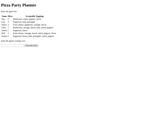 dinner screenshot