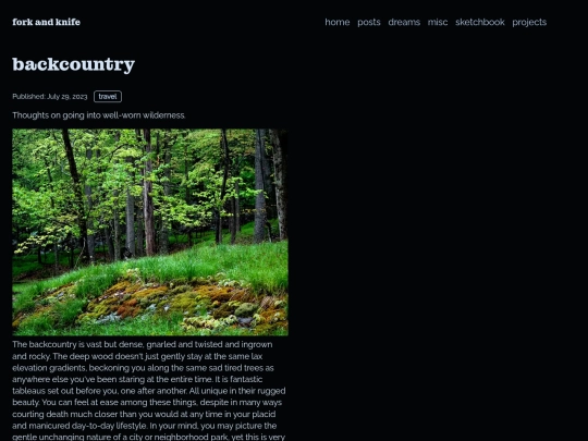 blog/journal/backcountry screenshot