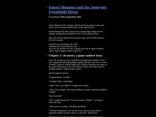 creations/stories/sunset-shimmer-and-the-annoying-friendship-horse screenshot