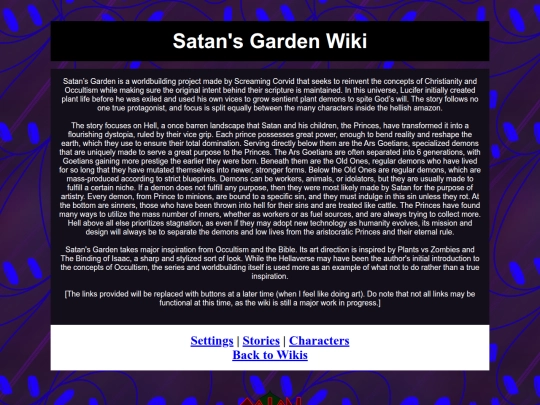 Satan's Garden Wiki/Homepage screenshot