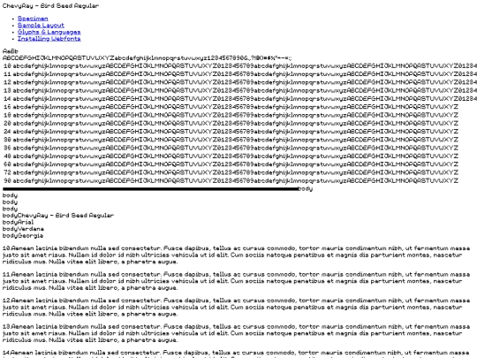 fonts/chevyray_-_bird_seed-demo screenshot
