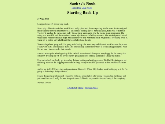 posts/2024-08-27-Starting-Back-Up screenshot