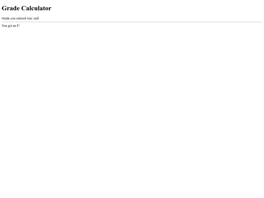 JavaScript/6Conditionals/3STUDENT_START_JSgradeCalculator screenshot