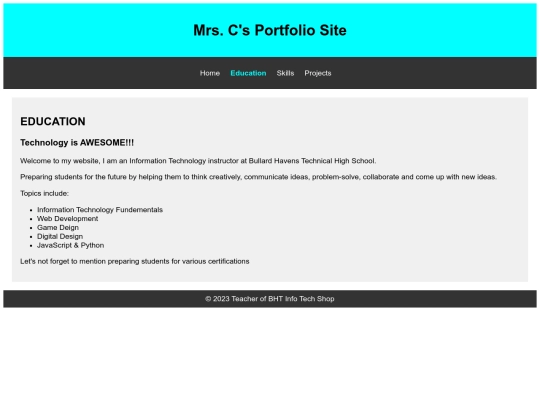 MrsCPortfolio/education screenshot