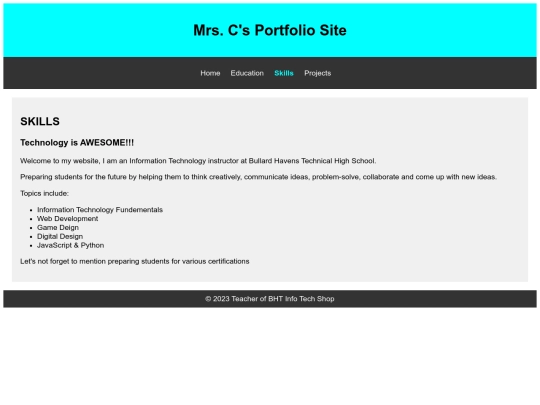 MrsCPortfolio/skills screenshot