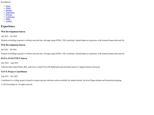 Portfolio/experience screenshot