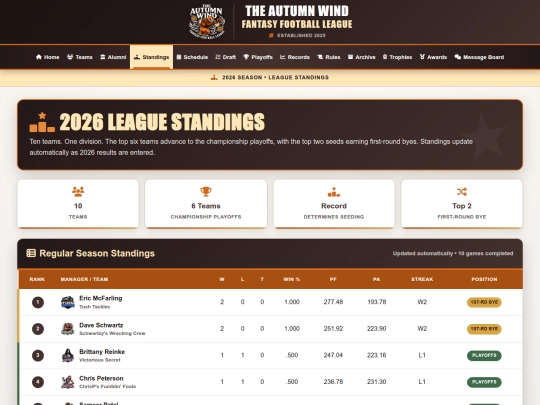 pages/standings screenshot