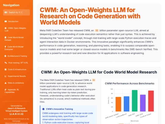 website publish/CWM - An Open-Weights LLM for Research on Code Generation with World Models screenshot