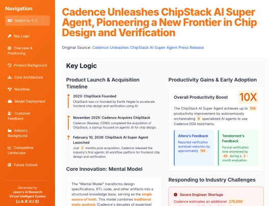 website publish/Cadence发布ChipStack AI Super Agent，开创前端芯片设计与验证Agentic AI工作流新范式，旨在提升生产力并应对工程师短缺 - 20260210-selection_presentation screenshot