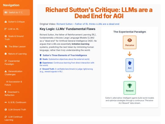 website publish/Richard Sutton's Critique - LLMs are a Dead End for AGI screenshot