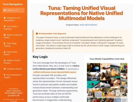website publish/Tuna - Taming Unified Visual Representations for Native Unified Multimodal Models screenshot
