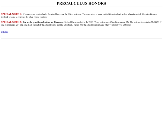 CoursesPages/Course-PreCalcHonors screenshot