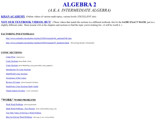 UsefulMathLinks/LinksAlgebra2 screenshot