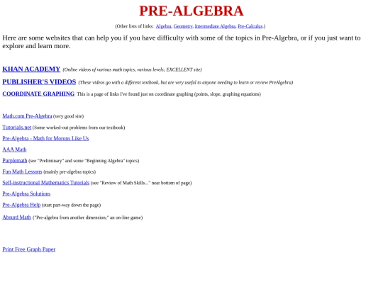 UsefulMathLinks/LinksPreAlgebra screenshot