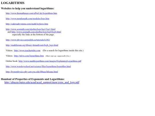 UsefulMathLinks/mathlinksLogarithms screenshot