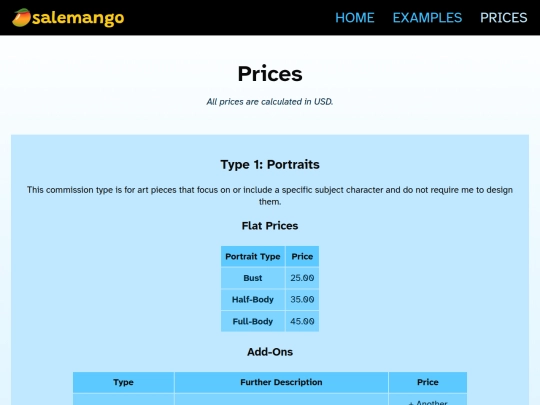 prices screenshot