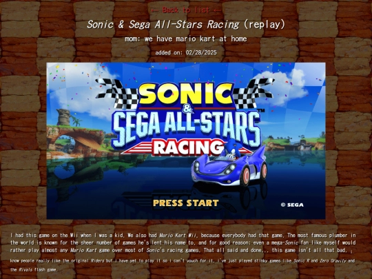 ramble/mini2025/sonicallstarsracing screenshot