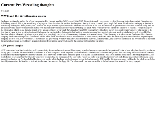 Wrestling Blog thoughts screenshot