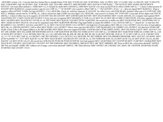 dir/mfsdos/HEX2BIN.ASM screenshot