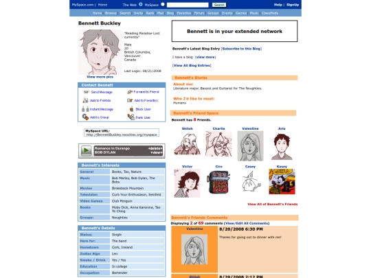 Bennett Myspace screenshot
