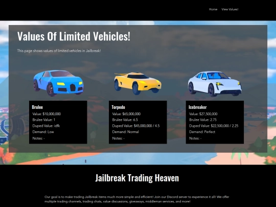 values/vehicle screenshot
