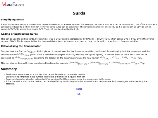 Units/C1Topics/Surds screenshot