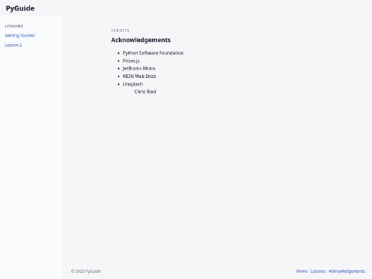 acknowledgements screenshot