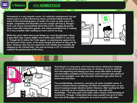 Reviews/Homestuck screenshot
