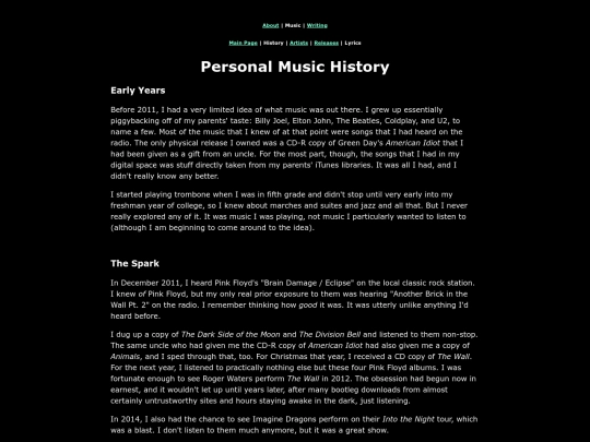 music/history screenshot
