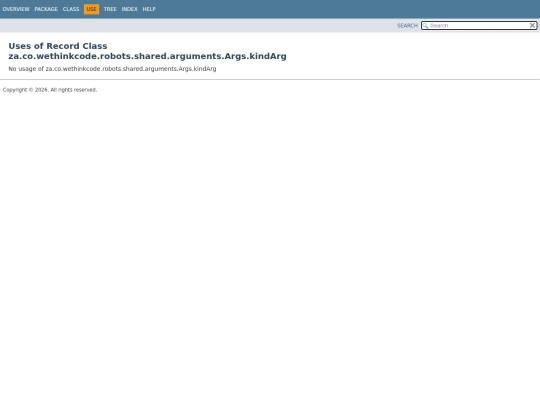 robot-world/apidocs/za/co/wethinkcode/robots/shared/arguments/class-use/Args.kindArg screenshot