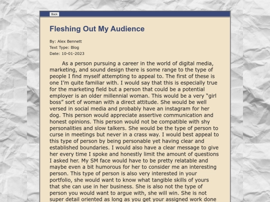 FleshingOutMyAudience screenshot