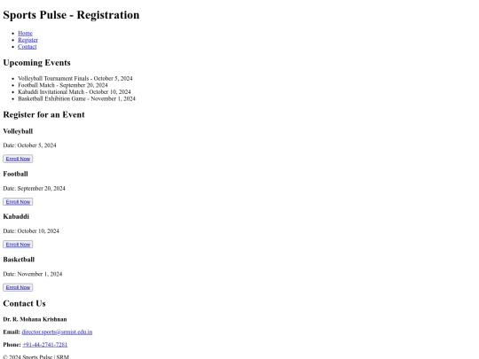 sports pulse/public/Register screenshot
